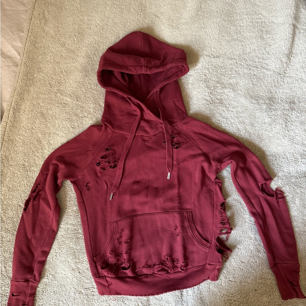 NSF Women's Distressed Hoodie Sweatshirt - Wine
